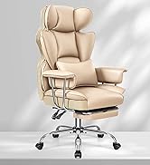 BrandTok Home Office Desk Chair, High Back Executive Office Chair with Footrest, Leather Computer Gaming Chair