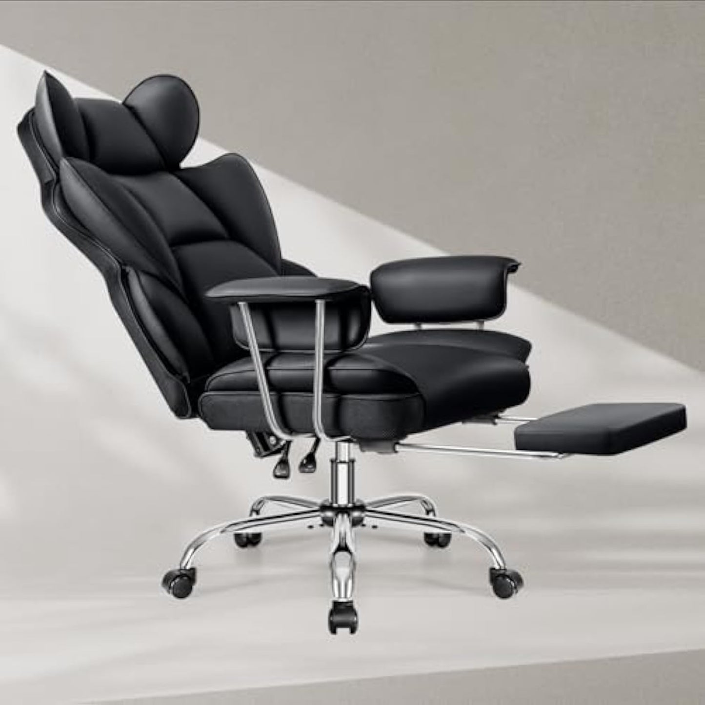 BrandTok Home Office Desk Chair, High Back Executive Office Chair with Footrest, Leather Computer Gaming Chair