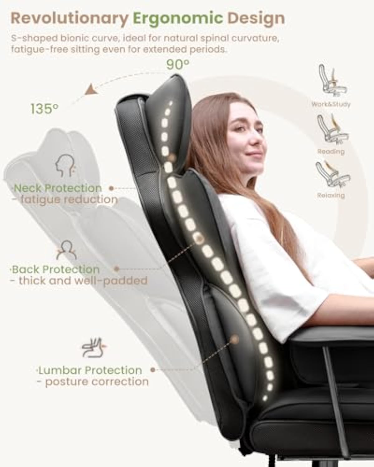 BrandTok Home Office Desk Chair, High Back Executive Office Chair with Footrest, Leather Computer Gaming Chair